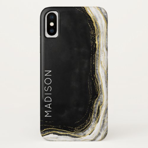Black Onyx  Gold Foil Geode Agate Personalized iPhone XS Case