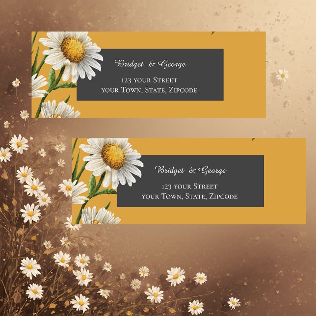 black onyx retro white Margaret flower wedding Label (Creator Uploaded)