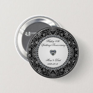 Black Onyx Style Diamond Wedding Anniversary Pinback Button