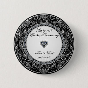 Black Onyx Style Diamond Wedding Anniversary Pinback Button