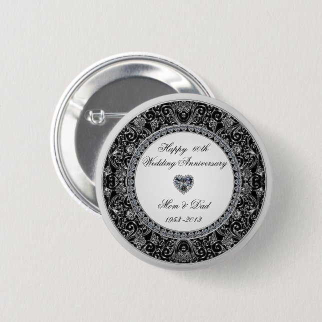 Black Onyx Style Diamond Wedding Anniversary Pinback Button (Front & Back)