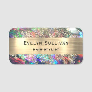 Black Opal Faux Gold Foil Glitter Name Tag