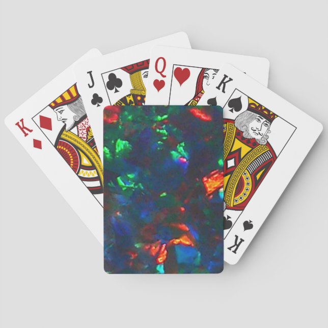 Black Opal Fire Red Green Designer Playing Cards (Back)