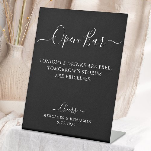 Black Open Bar Calligraphy Personalized Wedding  Pedestal Sign