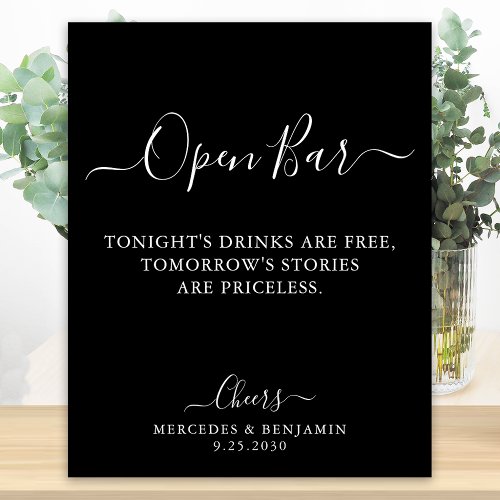 Black Open Bar Calligraphy Personalized Wedding Poster