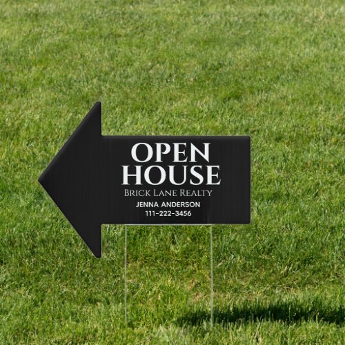 Black Open House Contact Info Arrow  Sign