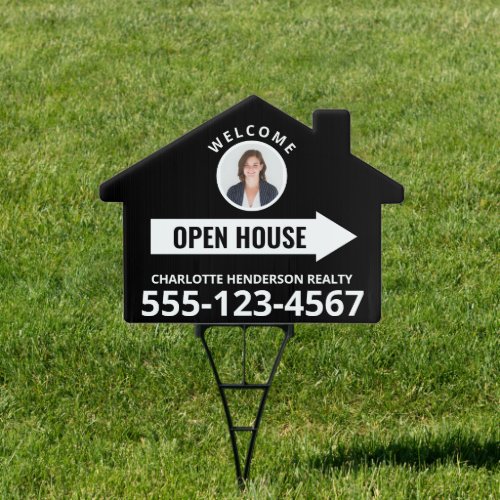 Black Open House Real Estate Arrow Welcome Sign