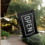 BLACK OPEN SIGN FLAG<br><div class="desc">Open sign flag. Simple white on black flag with a frame.</div>