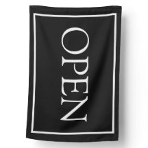 Black Open Sign Modern Minimal Small Business Flag