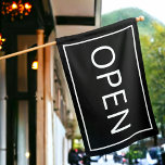 Black Open Sign Modern Minimal Small Business Flag<br><div class="desc">Simple minimalist weatherproof flag for your small business,  shop,  boutique,   bakery,  restaurant,  salon,  or anything else that needs an eye catching boost to let potential customers know they're welcome to come on in.</div>