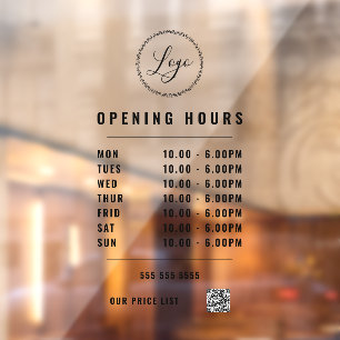 Black Opening Hours Logo QR Code Transparent  Window Cling