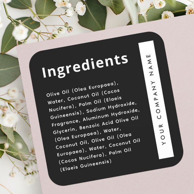 Black or any color trendy ingredient list product square sticker (Black or any color trendy ingredient list product square sticker)