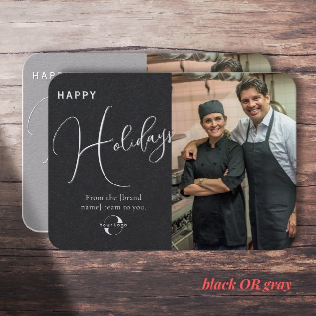 Black OR Gray. Company logo, photo & greeting Business Card (Creator Uploaded)