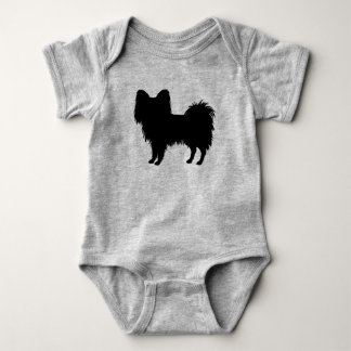 Black (Or Other Color) Papillon Dog Silhouette Baby Bodysuit