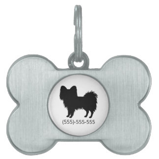Black (Or Other Color) Papillon Dog Silhouette Pet ID Tag