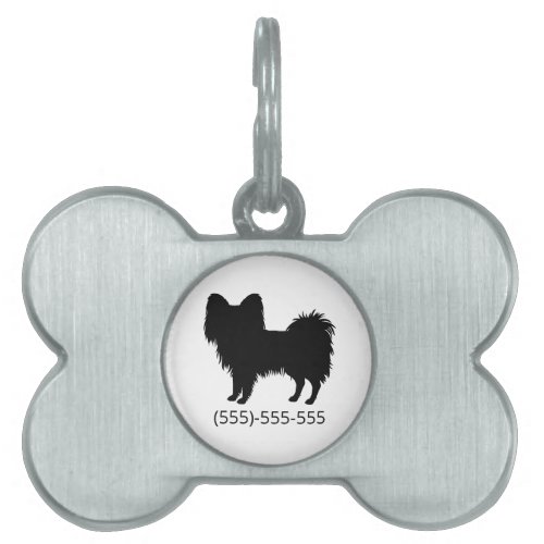 Black Or Other Color Papillon Dog Silhouette Pet ID Tag