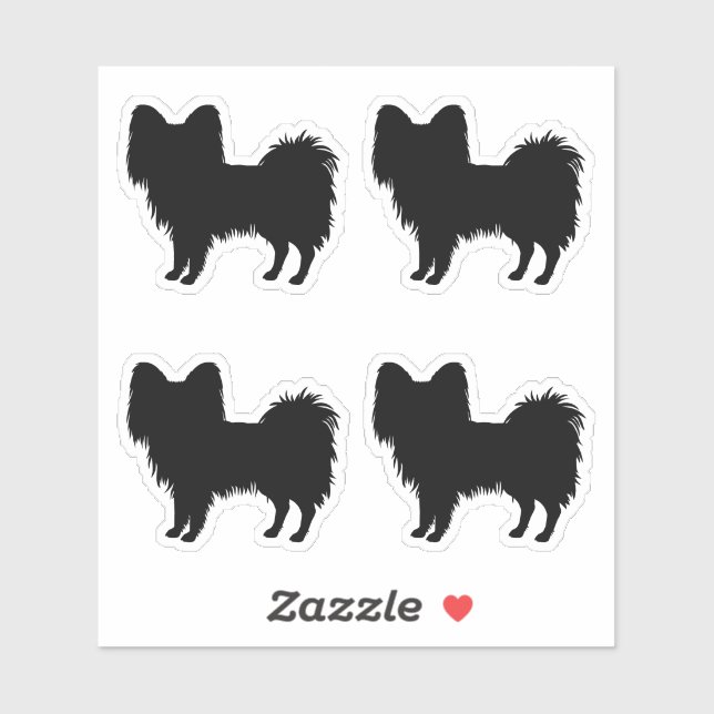 Black (Or Other Color) Papillon Dog Silhouette Sticker (Sheet)
