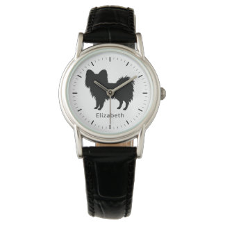 Black (Or Other Color) Papillon Dog Silhouette Watch