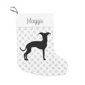 Black (Or Your Color) Italian Greyhound Silhouette Small Christmas Stocking