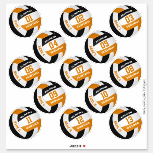 black orange 13 custom players names volleyball sticker