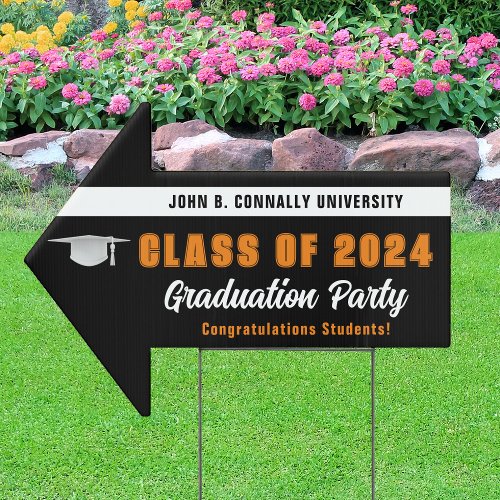 Black Orange 2024 Graduation Party Arrow Yard Sign