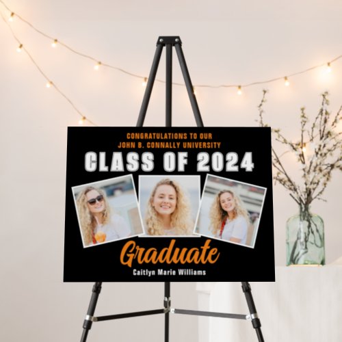 Black Orange 2024 Graduation Photo Collage Party Foam Board