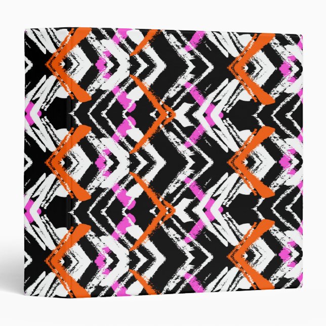 Black, Orange, And Pink Hand Drawn Arrow Pattern 3 Ring Binder (Front/Spine)