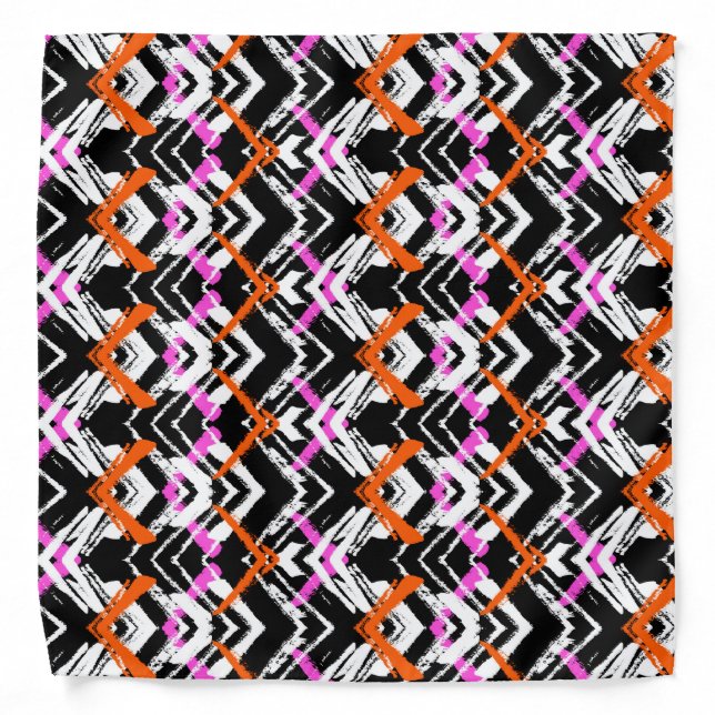 Black, Orange, And Pink Hand Drawn Arrow Pattern Bandana (Front)