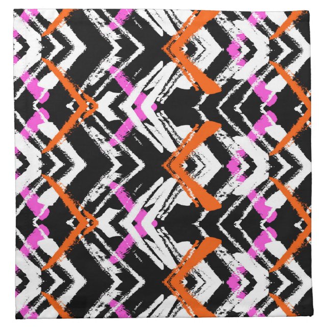 Black, Orange, And Pink Hand Drawn Arrow Pattern Cloth Napkin (Front)