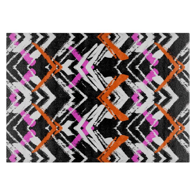 Black, Orange, And Pink Hand Drawn Arrow Pattern Cutting Board (Front)