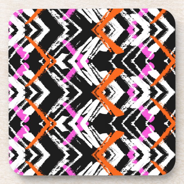 Black, Orange, And Pink Hand Drawn Arrow Pattern Drink Coaster (Front)