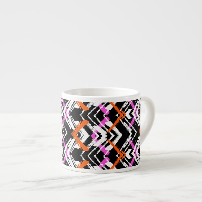 Black, Orange, And Pink Hand Drawn Arrow Pattern Espresso Cup (Front Right)