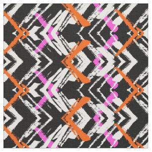 Black, Orange, And Pink Hand Drawn Arrow Pattern Fabric