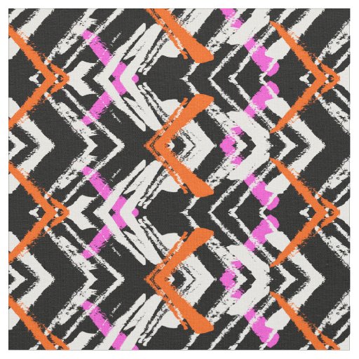 Black, Orange, And Pink Hand Drawn Arrow Pattern Fabric