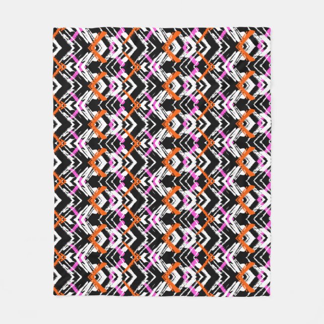 Black, Orange, And Pink Hand Drawn Arrow Pattern Fleece Blanket (Front)