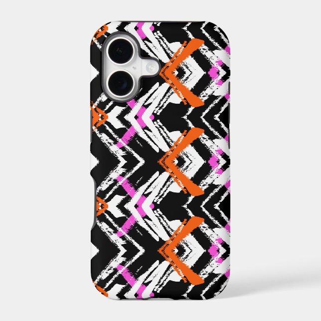 Black, Orange, And Pink Hand Drawn Arrow Pattern Iphone Case (Back)