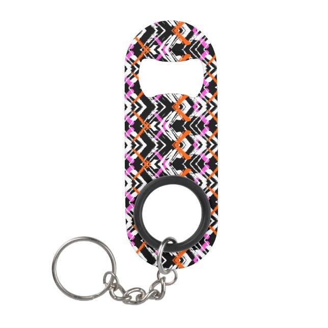Black, Orange, And Pink Hand Drawn Arrow Pattern Keychain Bottle Opener (Front)