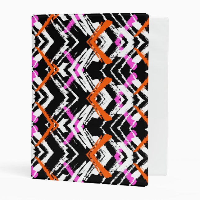 Black, Orange, And Pink Hand Drawn Arrow Pattern Mini Binder (Front/Inside)