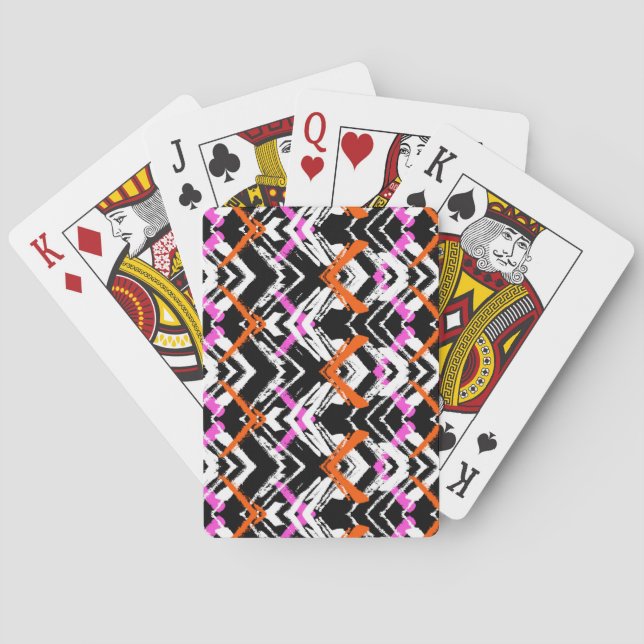Black, Orange, And Pink Hand Drawn Arrow Pattern Poker Cards (Back)