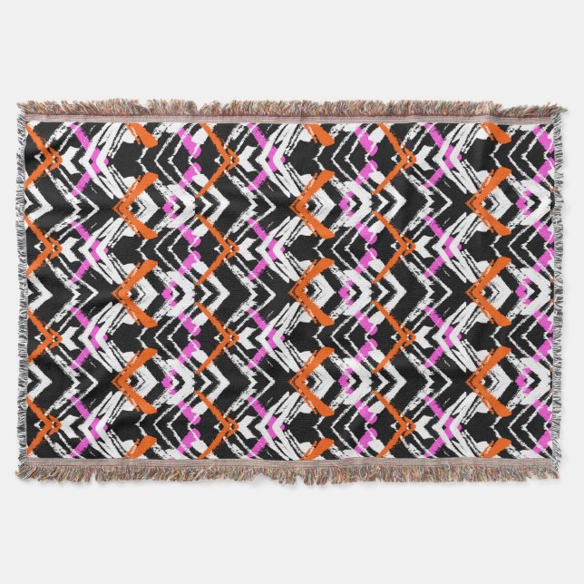 Black, Orange, And Pink Hand Drawn Arrow Pattern Throw Blanket (Front)