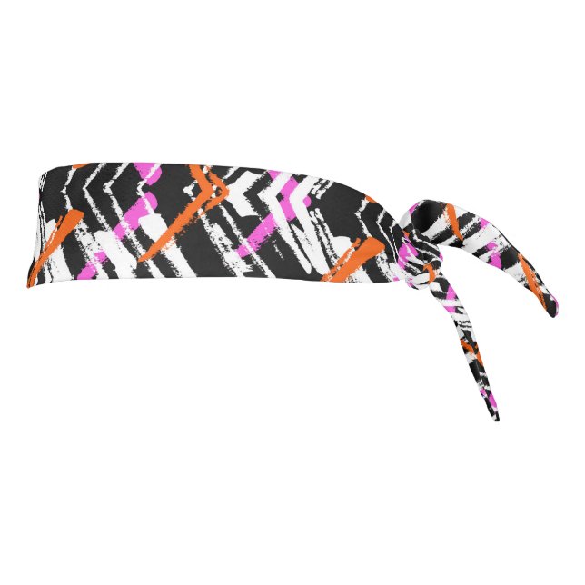 Black, Orange, And Pink Hand Drawn Arrow Pattern Tie Headband (Rotate 90)