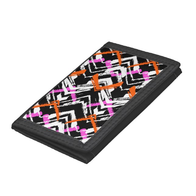 Black, Orange, And Pink Hand Drawn Arrow Pattern Trifold Wallet (Bottom)