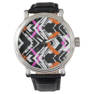 Black, Orange, And Pink Hand Drawn Arrow Pattern Watch
