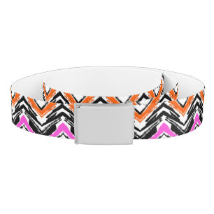 Black, Orange, And Pink Hand Drawn Chevron Pattern Belt