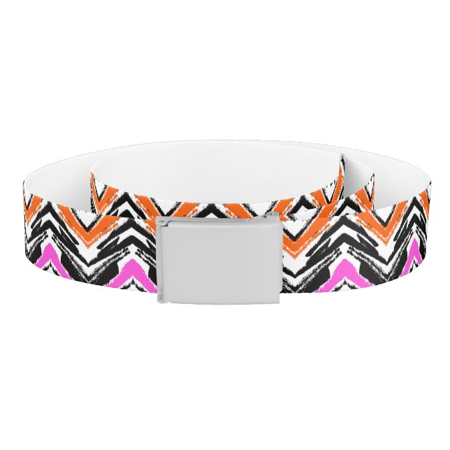 Black, Orange, And Pink Hand Drawn Chevron Pattern Belt (Coil)