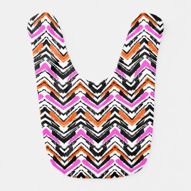 Black, Orange, And Pink Hand Drawn Chevron Pattern Bib (Front)