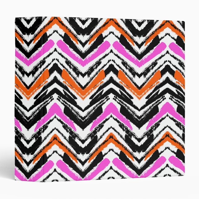 Black, Orange, And Pink Hand Drawn Chevron Pattern Binder (Front/Spine)
