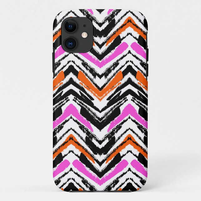 Black, Orange, And Pink Hand Drawn Chevron Pattern Case-Mate iPhone Case (Back)
