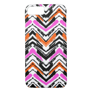 Black, Orange, And Pink Hand Drawn Chevron Pattern iPhone 8/7 Case
