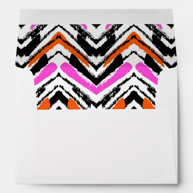 Black, Orange, And Pink Hand Drawn Chevron Pattern Envelope (Back (Bottom))